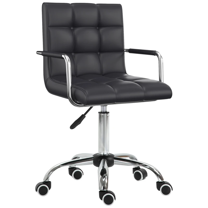 HOMCOM Bürostuhl im Retrodesign, höhenverstellbar, 5 Rollen, 52,5 cm x 54 cm x 99 cm, Schwarz