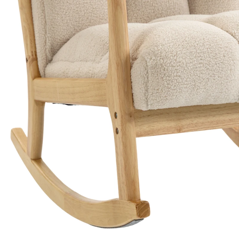 HOMCOM Sillón mecedor con reposapiés, mecedora en tejido bouclé, patas de madera, 64,5 x 82 x 89 cm, beige
