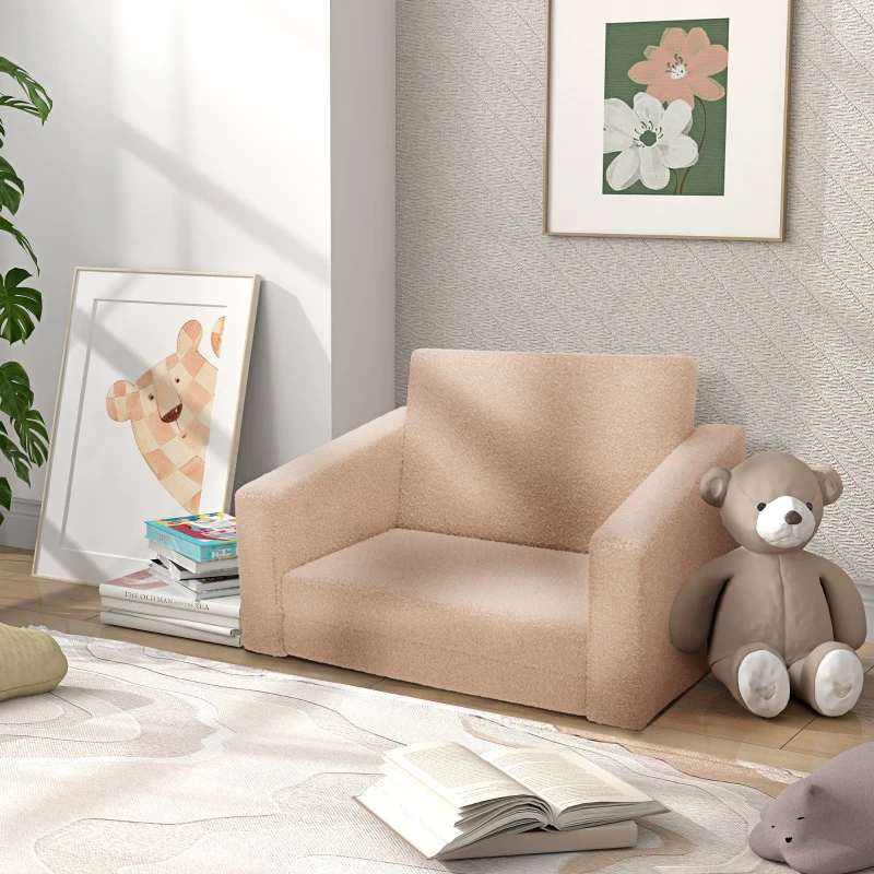 AIYAPLAY 2 in 1 Kids Armchair, Foldable Recliner for 1.5-3 Years Old, Khaki