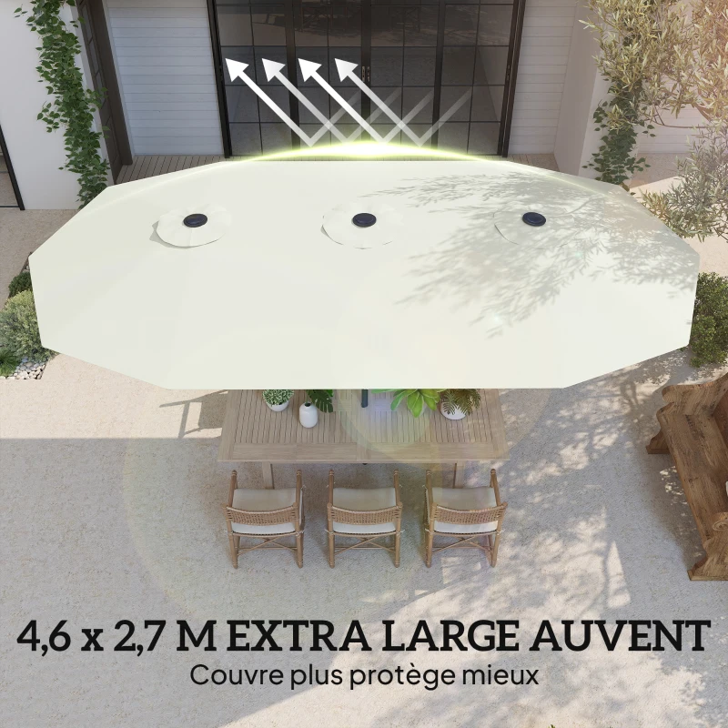 Outsunny Parasol de jardin extérieur, grand parasol double 4,6 m avec manivelle et protection UV50+, housse de protection, crème