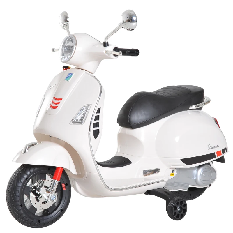 HOMCOM Motocicletă electrică pentru copii, design Vespa, baterie 6V cu sunete și lumini, vârsta 3-6 ani, alb