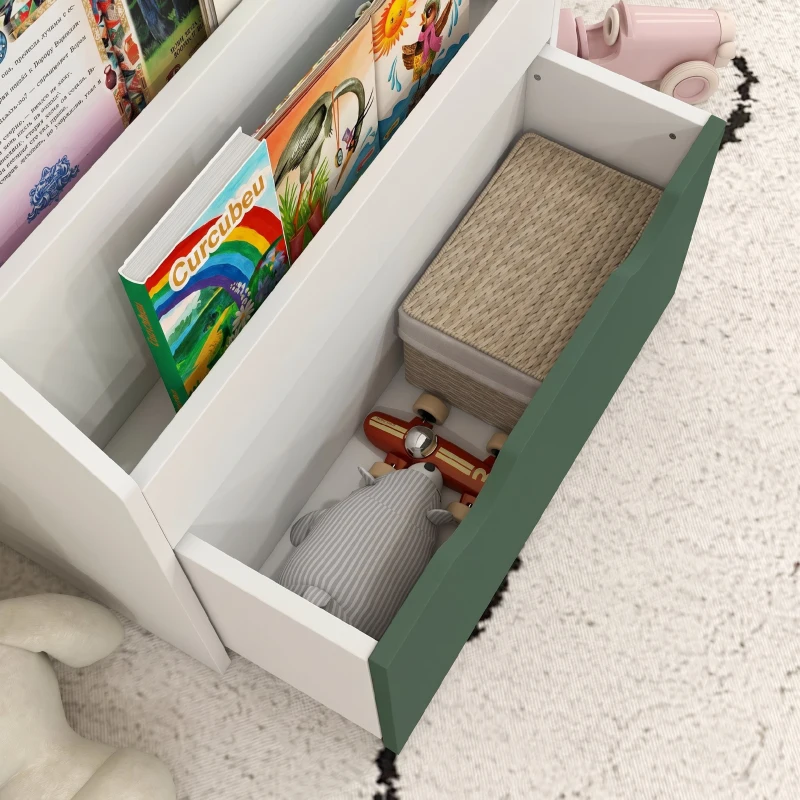 AIYAPLAY Bibliotecă pentru Copii 3-8 Ani cu 3 Rafturi și Sertar Inferior, din MDF, 62,5x30x70 cm, Verde