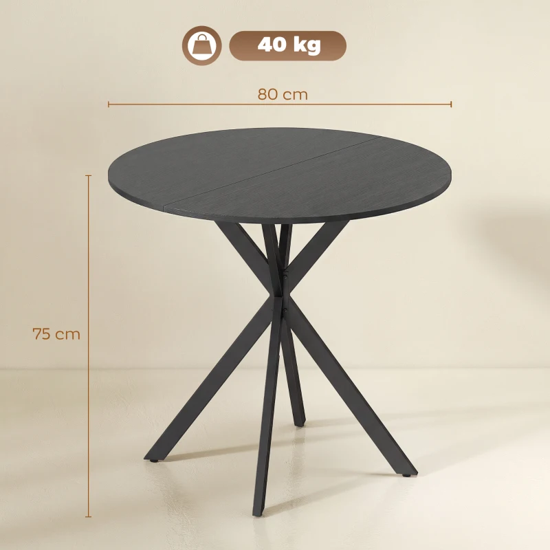 HOMCOM Masă Rotundă de Dining în Stil Industrial cu Picioare în Cruce din Oțel, Ø80x75 cm, Negru