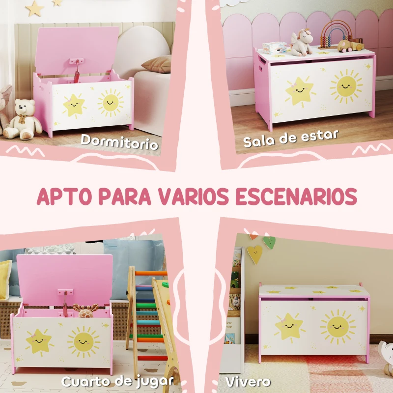 AIYAPLAY Caja de Almacenaje Juguetes 53L Baúl Juguetes Infantil con Tapa Abatible y Pistón de Gas para Sala de Juegos Rosa