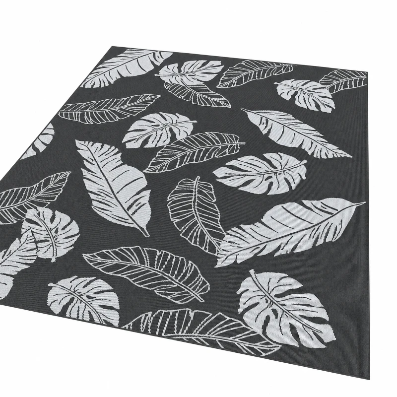 Outsunny Plastic Straw Reversible RV Outdoor Rug with Carry Bag, 182 x 274cm, Grey and White