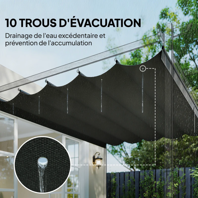 Outsunny Toile de toit pour pergola tonnelle rétractable de 4 x 3 m - toile uniquement 350 x 260 cm gris foncé