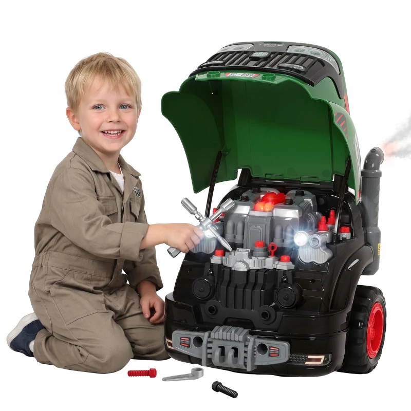 AIYAPLAY Jouet Moteur de Camion pour Enfants, Camion Mécano, Volant avec Effet de Brume, Sonores et Lumineux pour 3-6 Ans, Vert