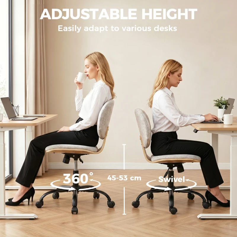 HOMCOM Home Office Desk Chair Rocking Function Ergonomic Swivel Chair with PU Wheels, Light Grey