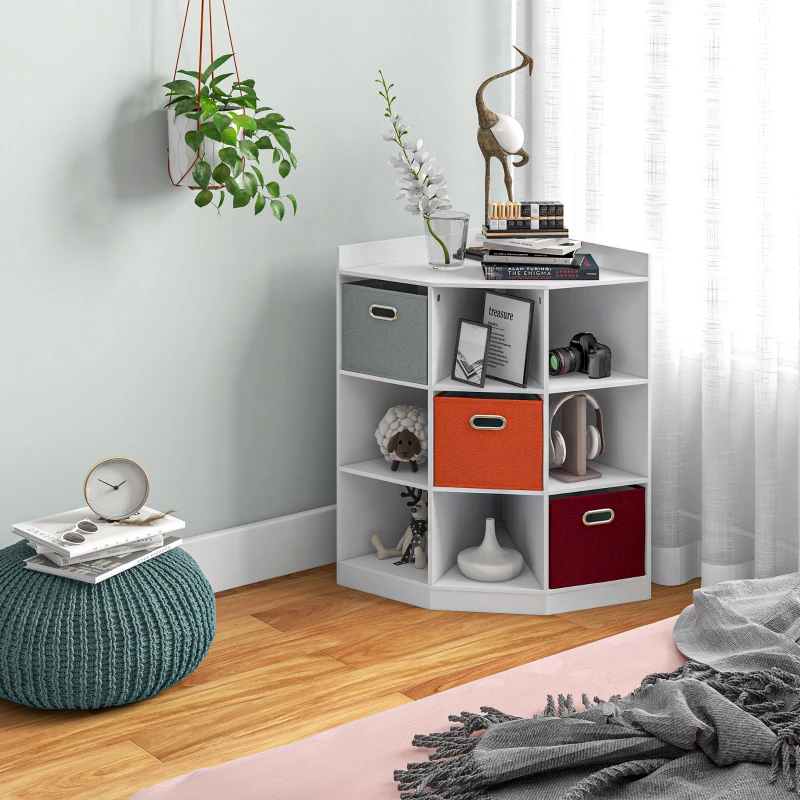 HOMCOM Meuble de rangement d'angle meuble enfant unité de rangement 9 niches 3 tiroirs non tissé MDF blanc