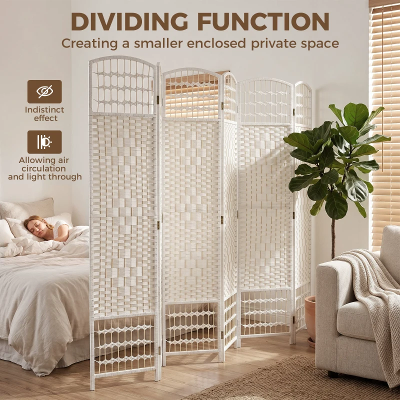 HOMCOM 6 Panel Folding Room Divider, Privacy Screen, Paravent Partition Separator for Living Room, Bedroom, White