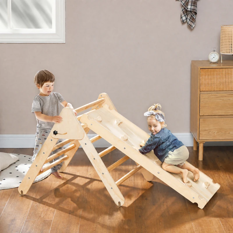 AIYAPLAY Gioco da Arrampicata con Triangolo e Pannello Scivolo ed Arrampicata, per Bambini 18-48 Mesi, Color Legno