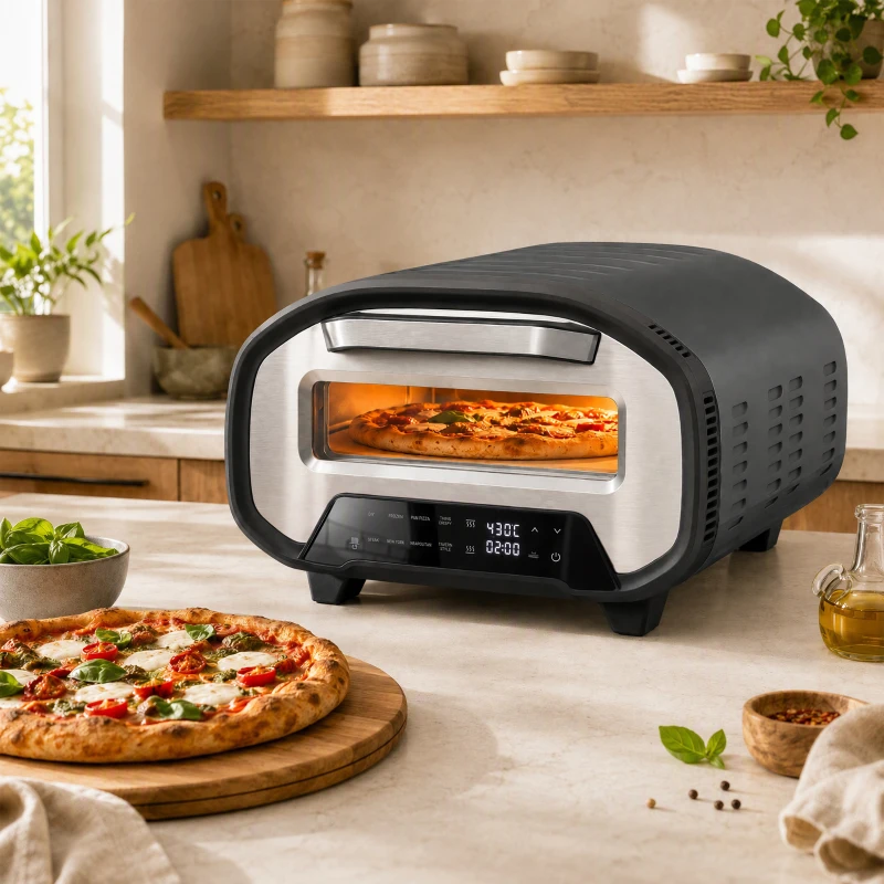 HOMCOM Horno para pizza de interior, horno eléctrico de 30,48 cm con 8 programas, 430 °C, temporizador, piedra de cerámica, 2200 W