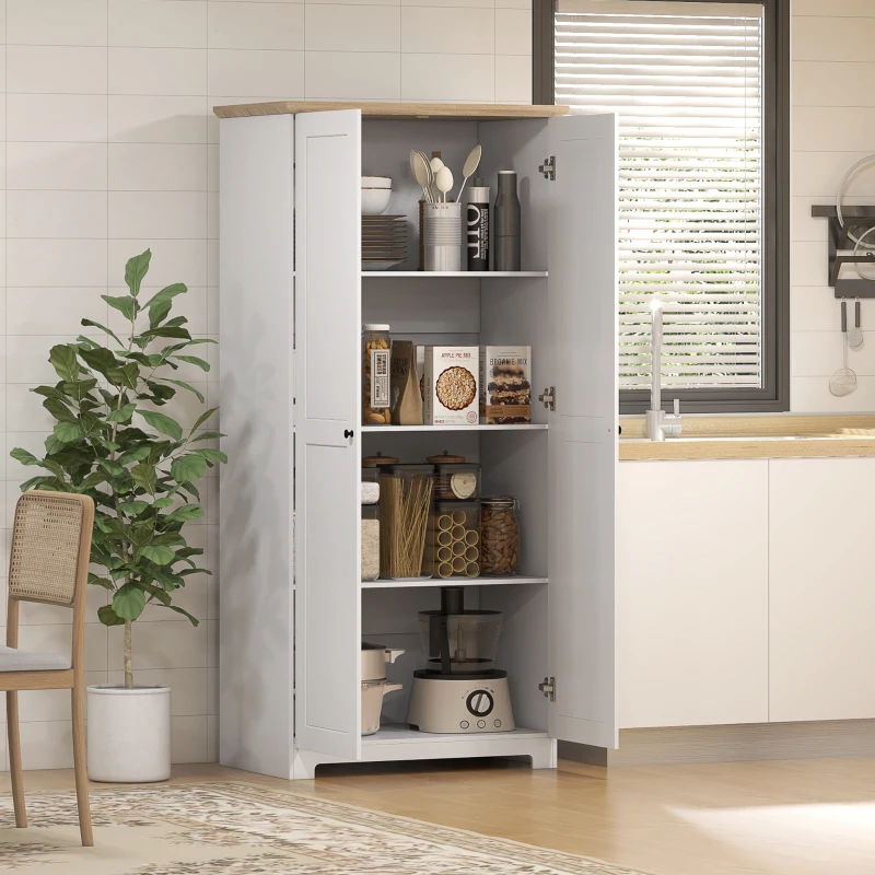 HOMCOM 172cm Kitchen Cupboard, Freestanding Storage Cabinet with Doors and Shelves, Modern 2-Door Kitchen Pantry Cupboard for Dining Room, White