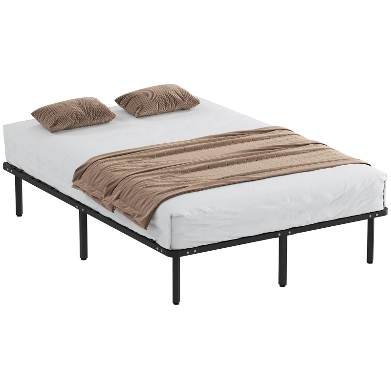 HOMCOM Estructura de Cama 140x190 cm con Marco de Acero Láminas de Álamo y Espacio de Almacenamiento Carga 500 kg Negro