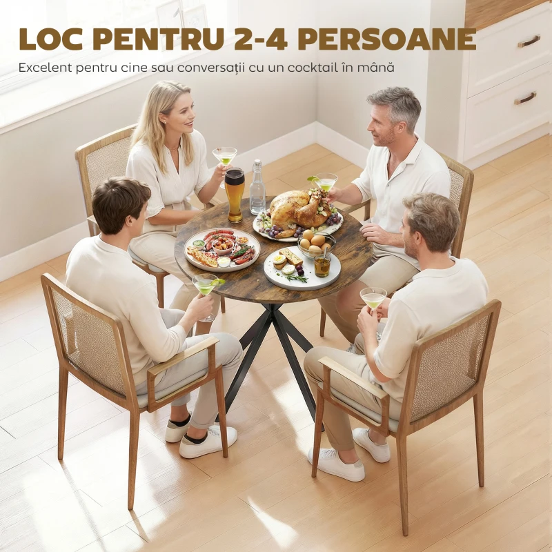 HOMCOM Masă rotundă de dining în stil industrial, cu picioare în cruce din oțel, Ø80x75 cm, maro rustic