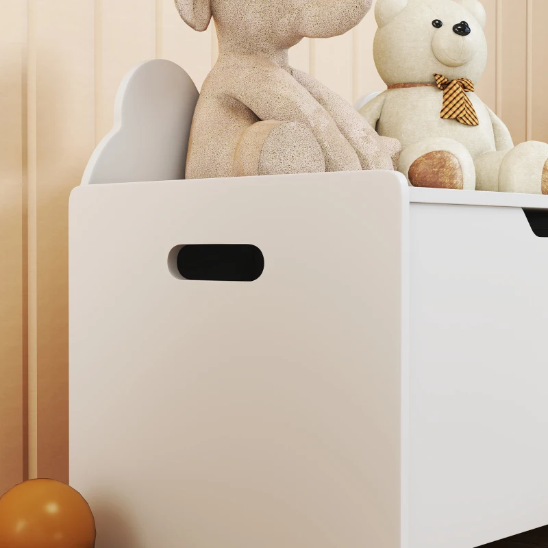 AIYAPLAY Coffre à jouet enfant avec couvercle rabattable, coffre de rangement enfant, forme d'ours, 60 x 38 x 48 cm, blanc