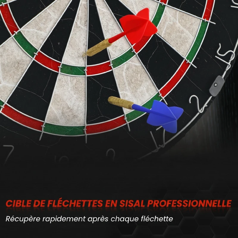 SPORTNOW Cible de Fléchettes en Sisal avec Cabinet, 6 Fléchettes Pointe Acier et 2 Tableaux de Score, 100x55x9cm, Noir