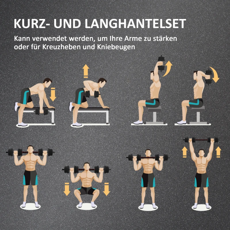 HOMCOM 2 in 1 Hanteln Set 20 kg verstellbare Kurzhantel & Langhantel professionell Dumbbell Krafttraining Schwarz