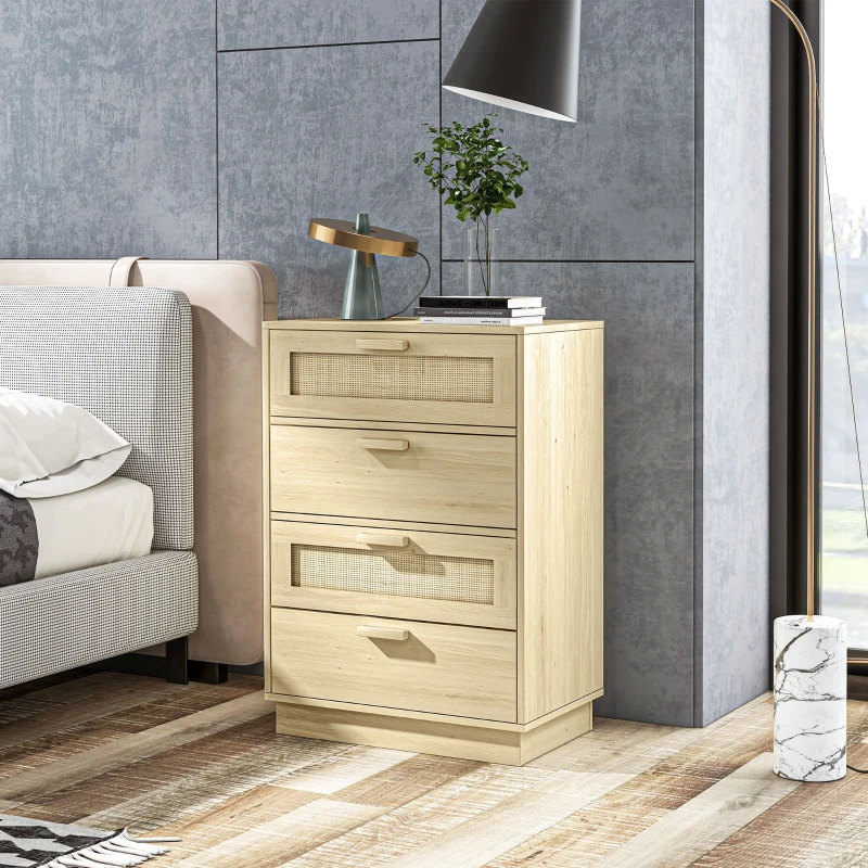 HOMCOM Cómoda com 4 Gavetas de Vime Cómoda de Madeira para Dormitório Sala de Estar Estilo Boêmio 60x38x88,5 cm Madeira