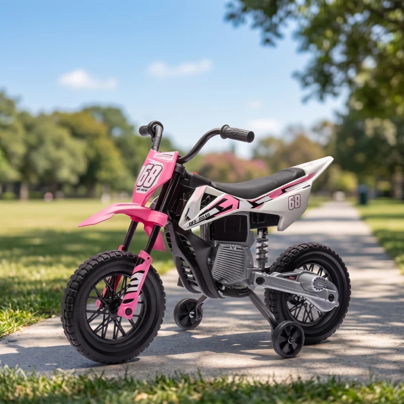 AIYAPLAY Moto Eléctrica Cross para Niños 3-6 Años 12V 2 Motores 5 km/h Rosa