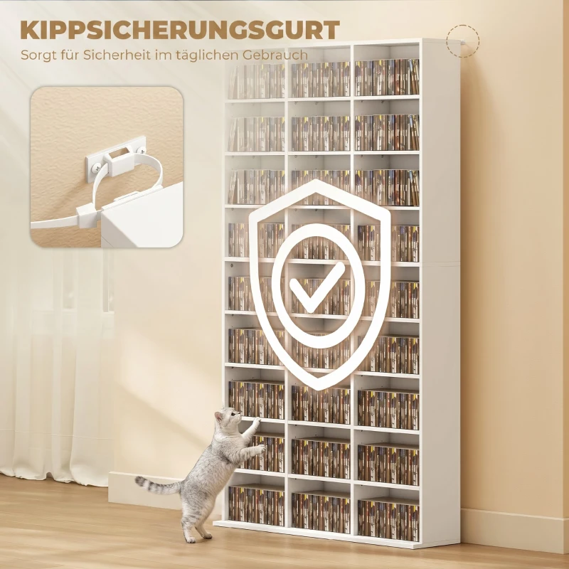 HOMCOM Regal für 835 CDs oder 500 DVDs, Blu-ray Medienregal mit 27 Fächern und 21 verstellbaren Einlegeböden, Weiß