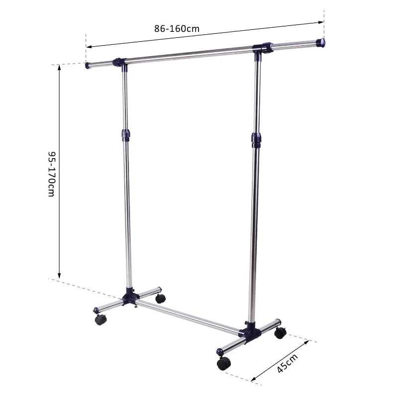 HOMCOM Portant à Vêtements, Tringle Réglable à Roulettes en Acier Inox, Charge Max. 25 kg, Argent