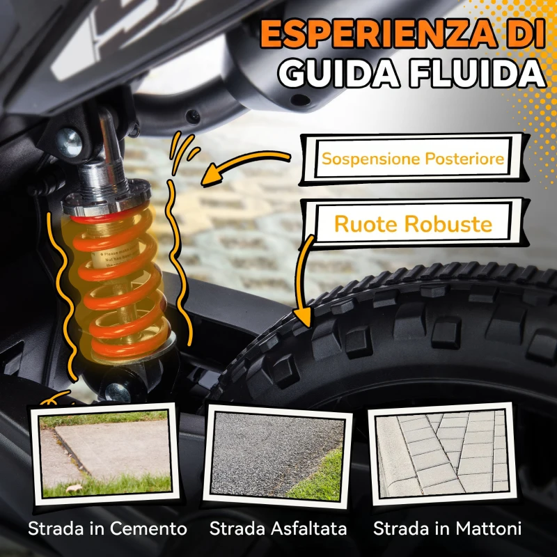 AIYAPLAY Moto Elettrica per Bambini da 37-96 Mesi con 12V Doppi Motori e Rotelle Rimovibili, Capacità 30kg, Giallo
