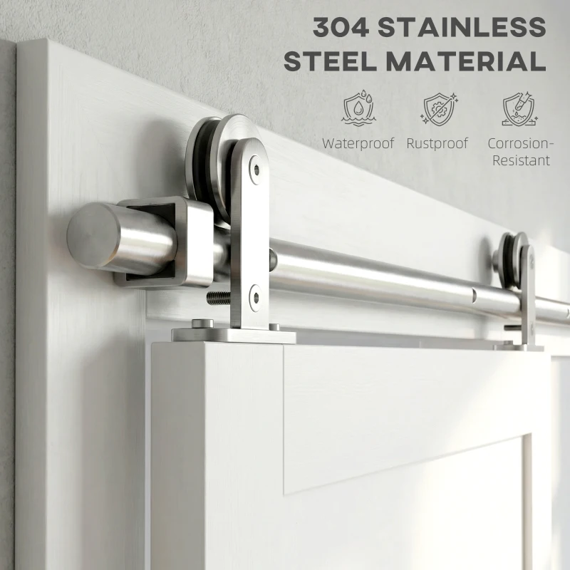 HOMCOM Sliding Door Hardware Kit Smooth Quiet 304 Stainless Steel for 180cm Track Sliver Tone