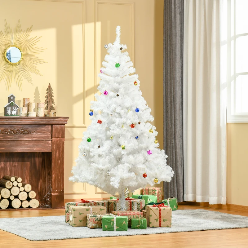 HOMCOM Albero di Natale Bianco 180cm con Addobbi e 930 Rami, Albero di Natale Innevato Artificiale in PVC