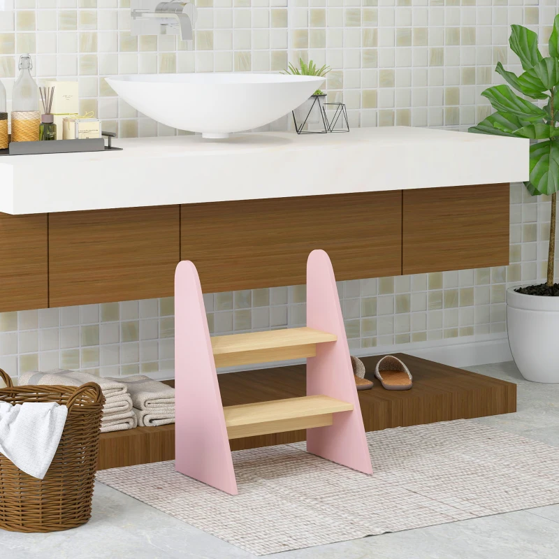 AIYAPLAY Taburete para Niños de 2 Peldaños Torre de Aprendizaje para Niños de +3 Años para Baño Cocina Librería Dormitorio Rosa