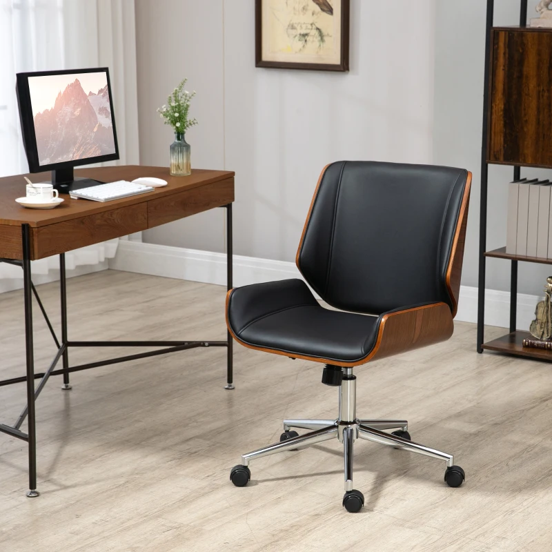 Vinsetto Chaise de bureau design vintage hauteur réglable pivotant 360° piètement chromé 53 x 60 x 86-96 cm gris