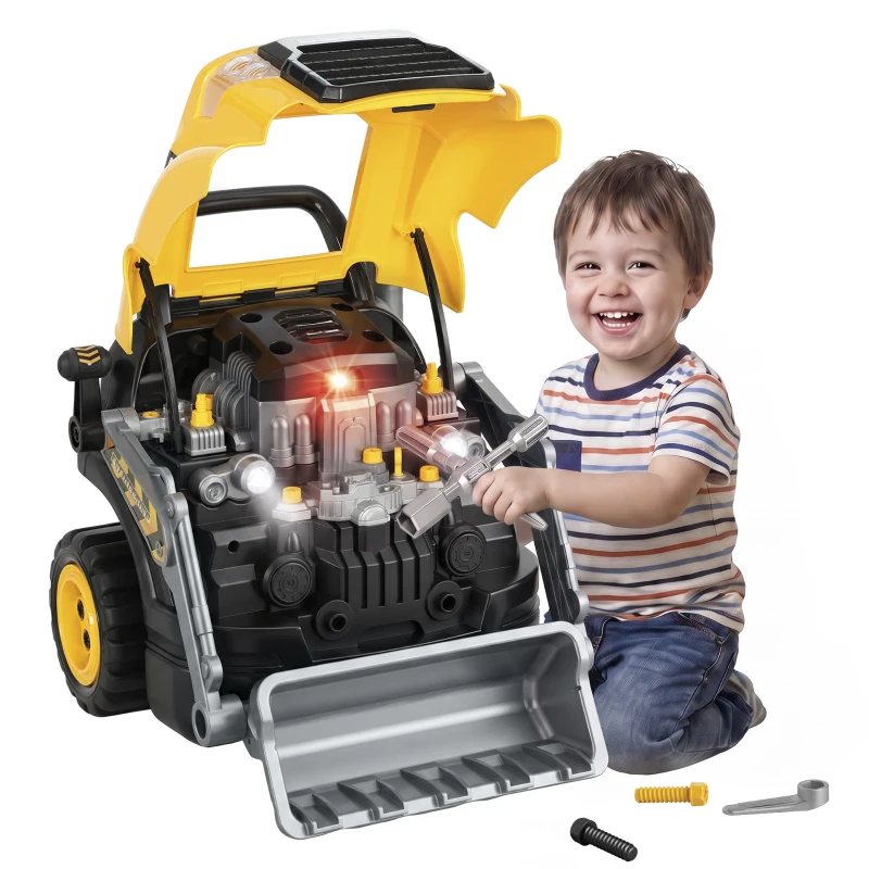 AIYAPLAY Brinquedo de Motor de Escavadora para Crianças com Vapor Luzes e Filhos Conjunto de Reparação Mecânico 3-6 Anos Amarelo