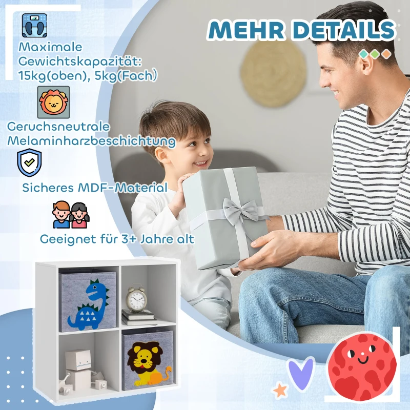 ZONEKIZ Opbergrek voor Kinderen, Kubussen, Laden, MDF, Kantelbeveiliging, Wit