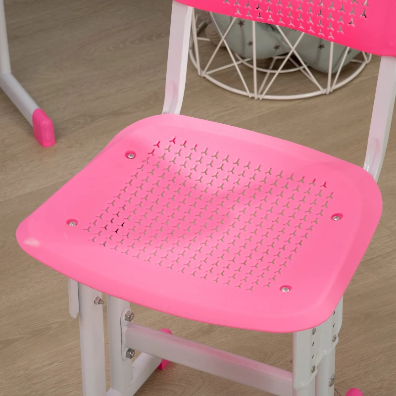 HOMCOM Juego de Escritorio y Silla Infantil de +6 Años Altura Ajustable con 1 Cajón y Estante para Libros 60x45x90-102 cm Rosa