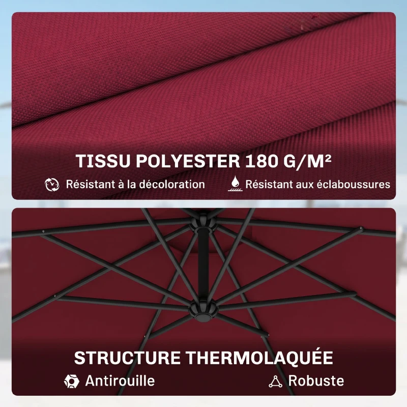 Outsunny Parasol déporté octogonal à manivelle inclinable manivelle avec Pied en Acier diamètre 3 m Rouge