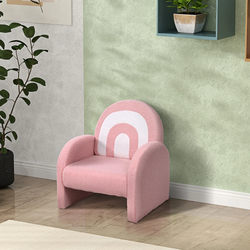 AIYAPLAY Sofá Infantil con Respaldo en Forma de Arcoíris Mini Sofá de Tejido Suave de Borreguito para Niños 45x41x52 cm Rosa