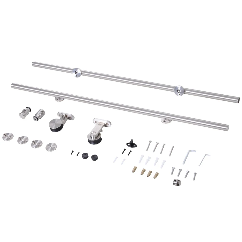 HOMCOM Kit de Herrajes de Acero Inoxidable para Instalación de Puerta Corredera de Madera Ø2,5x200 cm Plata