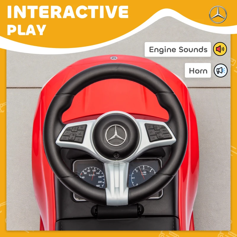 AIYAPLAY Official Mercedes-Benz Ride On Car, Foot to Floor Sliding Walker with Horn, Engine Sounds and Under-Seat Storage, Red