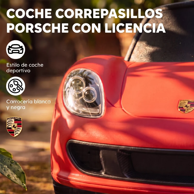 AIYAPLAY Correpasillos para Bebés de 18-36 Meses Licencia de Porsche con 2 Faros Bocina Sonido de Arranque 63x28,5x38 cm Rojo