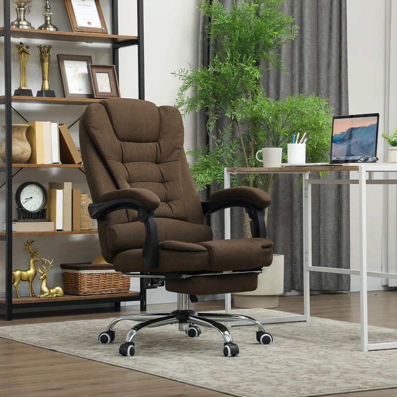 Vinsetto Fauteuil de bureau avec hauteur réglable, dossier inclinable, repose-pied et accoudoirs rembourrés, marron