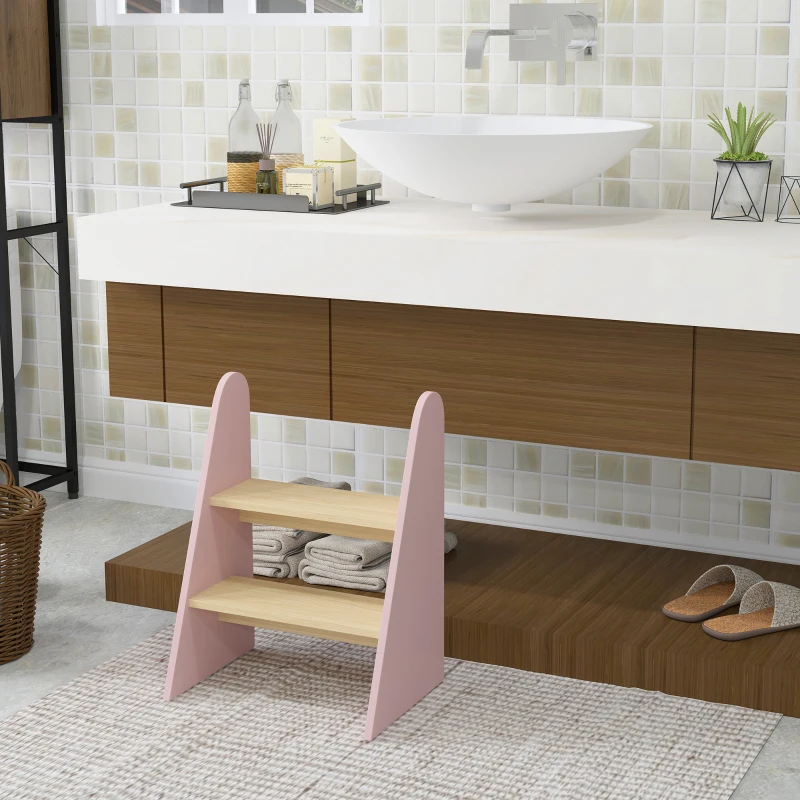 AIYAPLAY Banco para Crianças de 2 Degraus Torre de Aprendizagem Escada para Crianças acima de 3 Anos para Casa de Banho Cozinha 43x30x55 cm Rosa