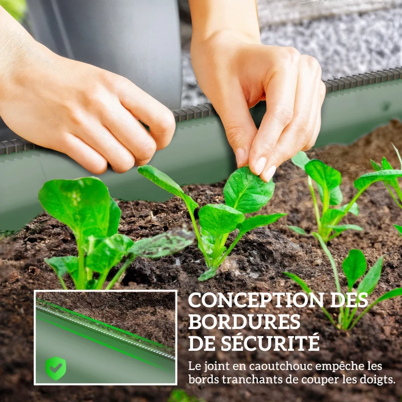 Outsunny Jardinière surélevée carré potager de jardin en acier modulable légumes, plantes, fleurs, dim. 150 x 62 x 30 cm vert