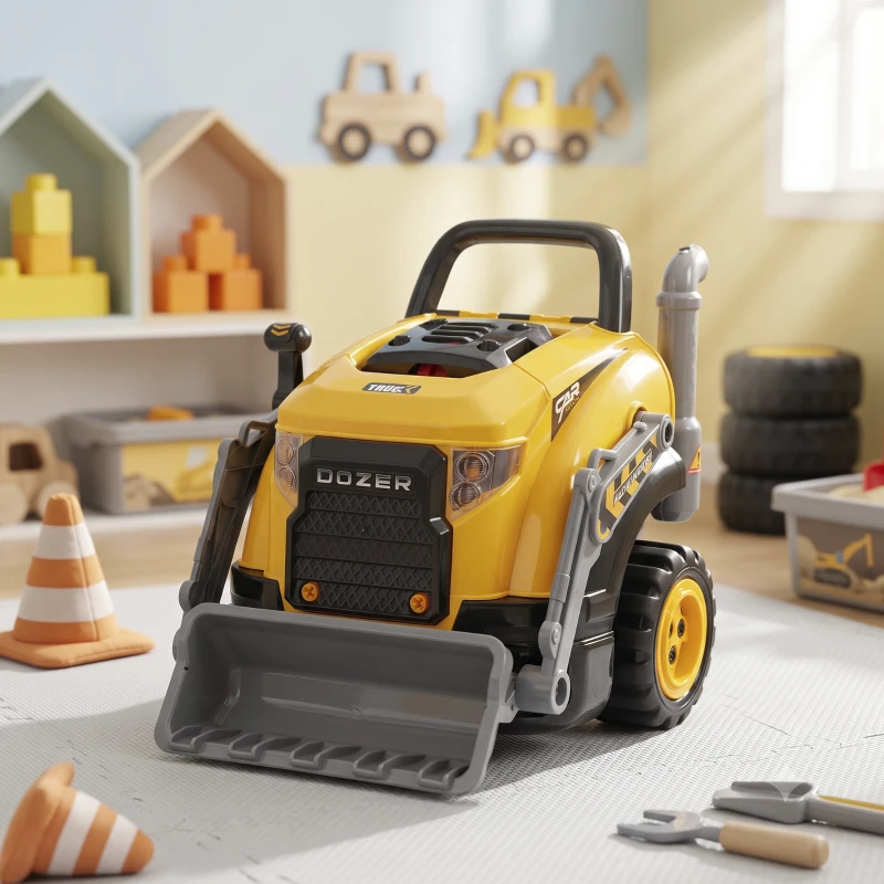 AIYAPLAY Brinquedo de Motor de Escavadora para Crianças com Vapor Luzes e Filhos Conjunto de Reparação Mecânico 3-6 Anos Amarelo