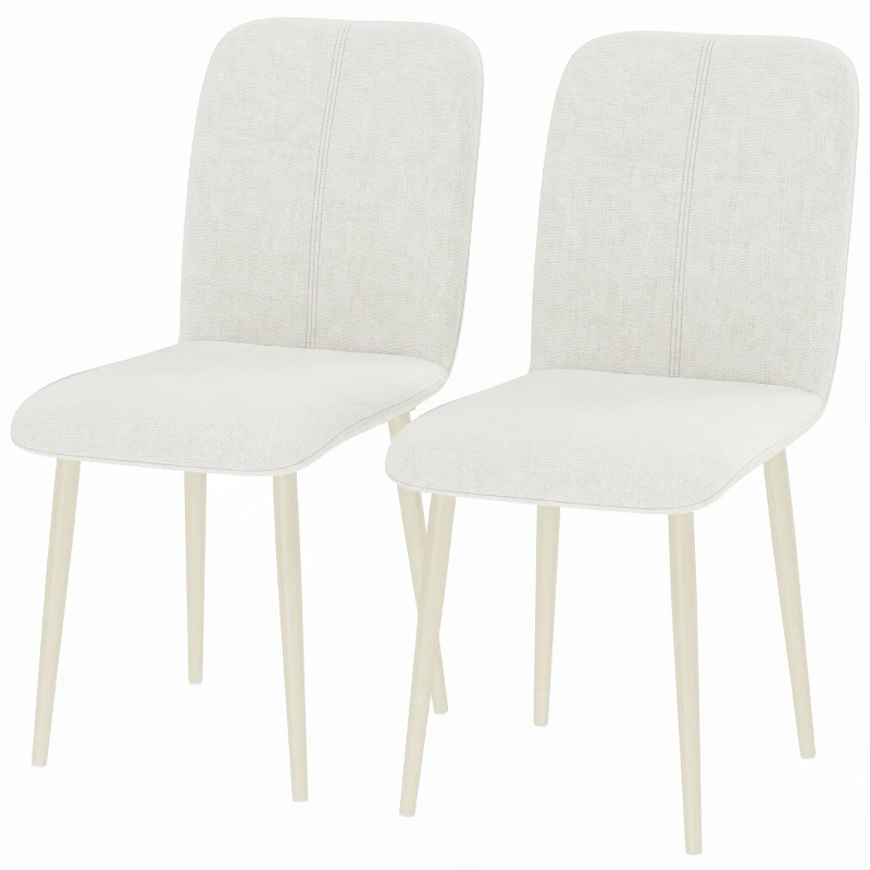 HOMCOM Set de 2 scaune pentru sufragerie, scaune de bucătărie căptușite cu aspect de in și picioare ușoare, crem