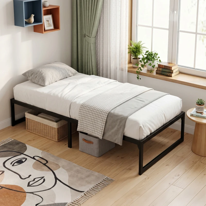 HOMCOM 3ft Single Bed Frame with Underbed Storage and Steel Slat Support, 32.5 cm Height, Noise-Free, Black