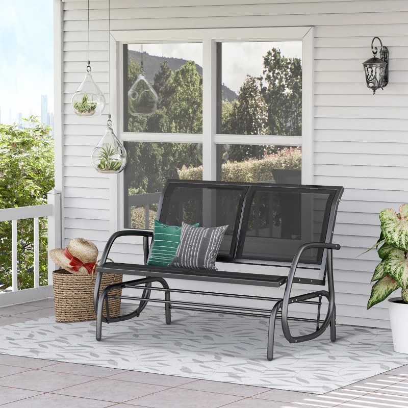 Outsunny -Sitzer Schaukelstuhl Gartenbank mit Schaukelmechanismus bis 200 kg belastbar 120 x 70 x 85 cm Schwarz