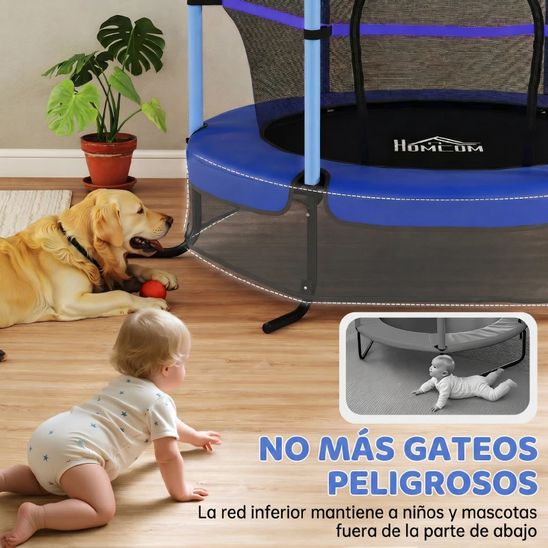 HOMCOM Trampolín para Niños de +3 Años Ø163 cm con Red de Seguridad y Marco de Acero Carga 50 kg para Interior y Exterior Azul