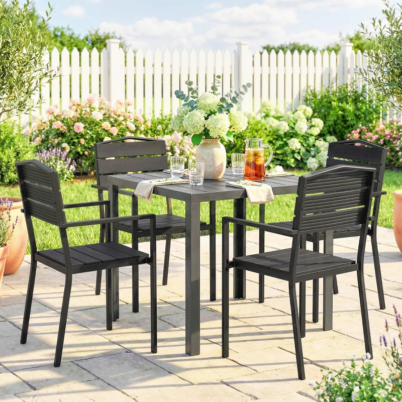 Outsunny Gartenstühle 4er Set Stapelbare Terrassenstühle mit Lamelldesign Armlehnen 52 x 51 x 90 cm Schwarz