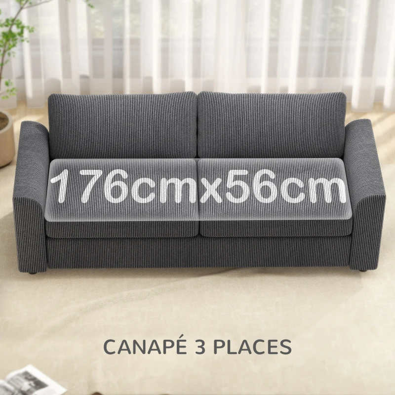 HOMCOM Canapé 3 places 212 cm avec 2 coussins à ressorts, tissu velours côtelé, pour salon, chambre, bureau à domicile, gris foncé