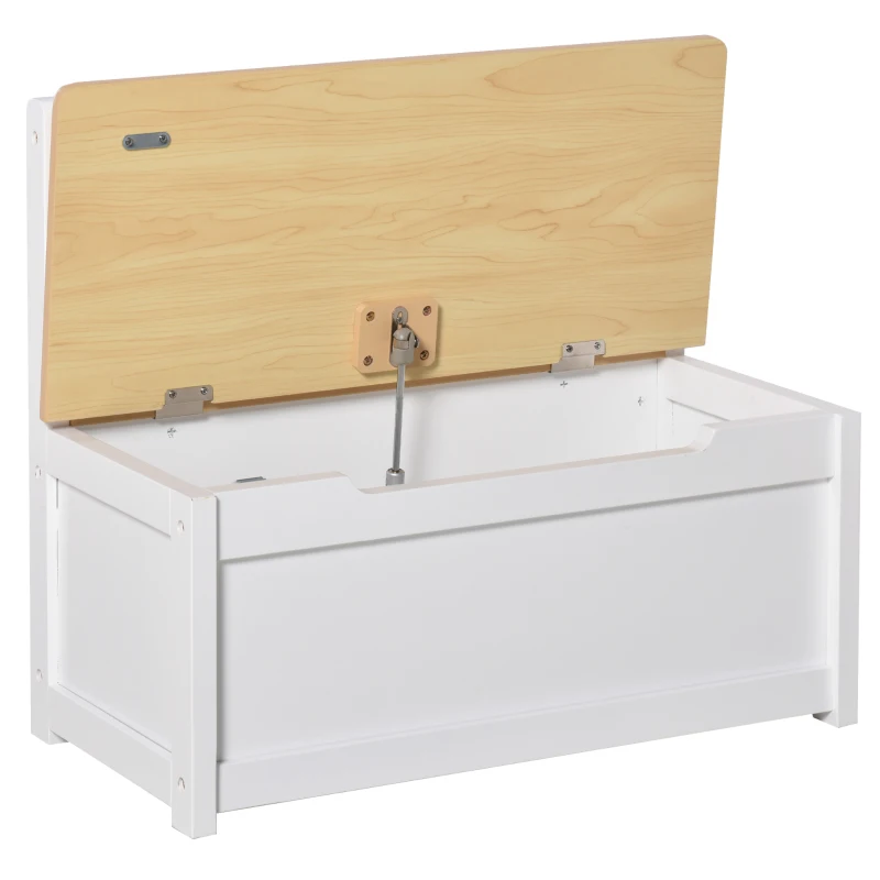 HOMCOM Cassapanca per Bambini 2-5 Anni, 2 in 1 Panca Contenitore in Legno con Schienale e Pistone per Chiusura Sicura, Capacità 40 kg, 60x30x50cm, Bianco e Color Legno